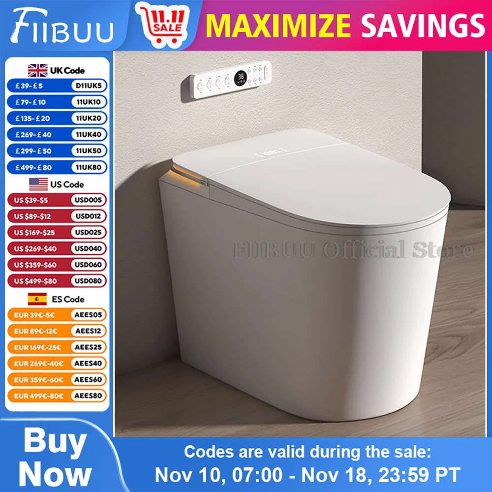 Smart Toilet Bidet Built In Water Tank Heated Seat Intelligent Toilet Off-seat Auto Flush Foot Kick Flush Night Light Elongated