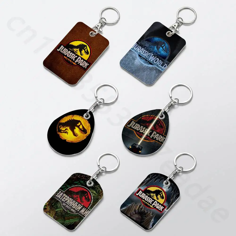 J-Jurassic Park Rectangle Card Case Keychain Access Card Bag Key Tag Ring Leather Card Holder Key Ring Access