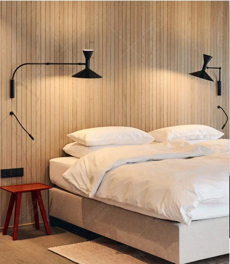 Nordic Bauhaus Bedroom Bedside Wall Lamp Swing Arm Telescopic Folding Adjustable Study Lights Lighting Room Decor Fixture Lamps