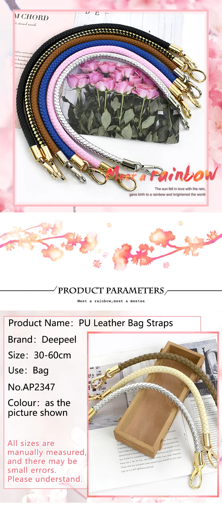 1Pc Deepeel 30-60cm Colorful PU Leather Bag Straps Purse Handbag Handles Gold Chain Buckle Weave Sling DIY Handmade Accessories