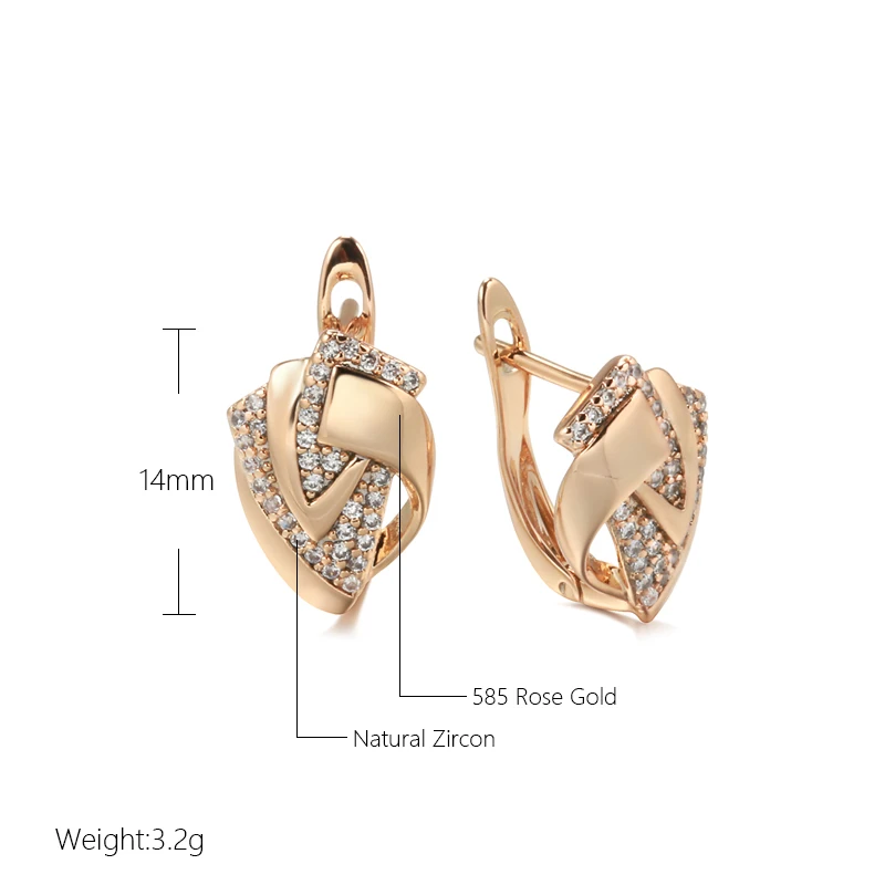 Kinel Fashion 585 Rose Gold Color Geometry Earrings for Women Micro-wax Inlay Natural Zircon Wedding Party Daily Jewelry New