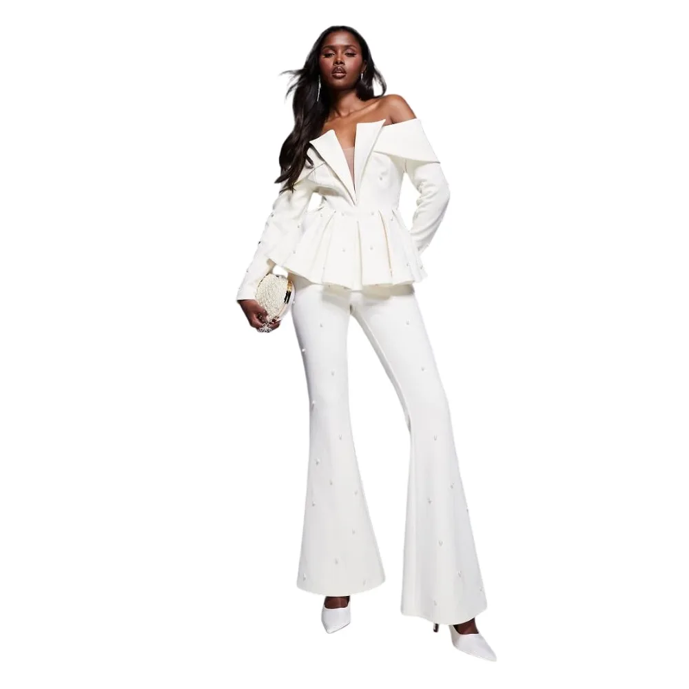 Fashion Women's Formal Dresses Suit Gowns Off Shoulder Long Sleeves Jacket Coat For Female Two-Pieces Suit M267940 Customized