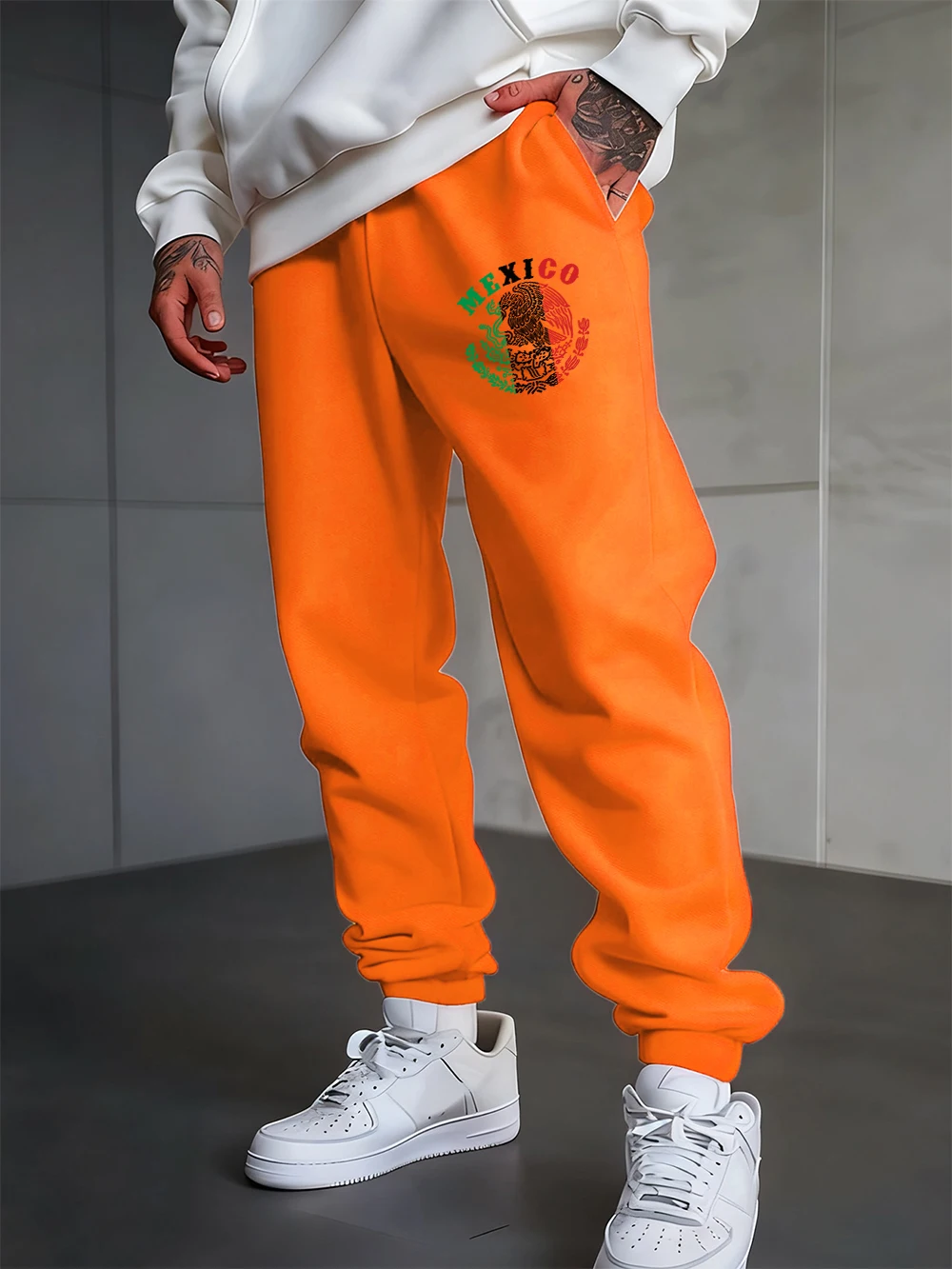 

Mexico Letter With Eagle Prints Sweatpants Mens Autumn Jogger Pants Loose Pocket All-Match Trousers Basics Elastic Waist Clothes