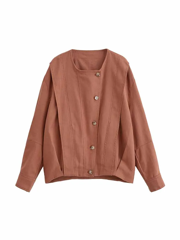 

European and American style autumn new fashion trend simple women's loose versatile blended bomber jacket