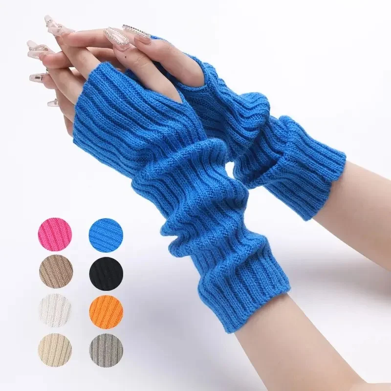 1/2/4 pairs Fashion Fingerless Long Wrist Gloves White Black Goth Knitted Gloves Punk Arm Warmers Anime Gloves Outdoor
