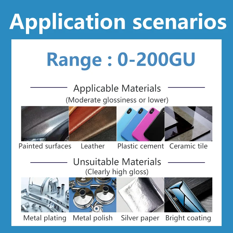 مدى مقياس لمعان عالي الدقة ، أجهزة طلاء جلدية ، دقة الكشف 0.1GU ، 0-200GU