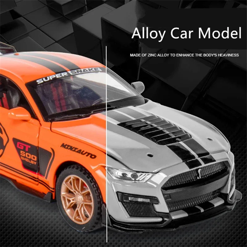 1/32 Ford Mustang Shelby GT500 Alloy Sports Car Model Diecast Metal Car Model Simulation Sound and Light Collection Kid Toy Gift