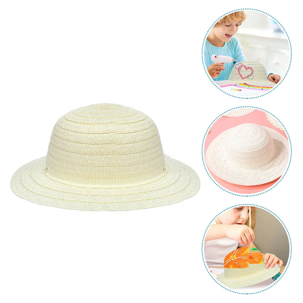 

8Pcs Children DIY Straw Hats White Blank Caps Painting Crafts Activities Handmade Supplies Kids Party