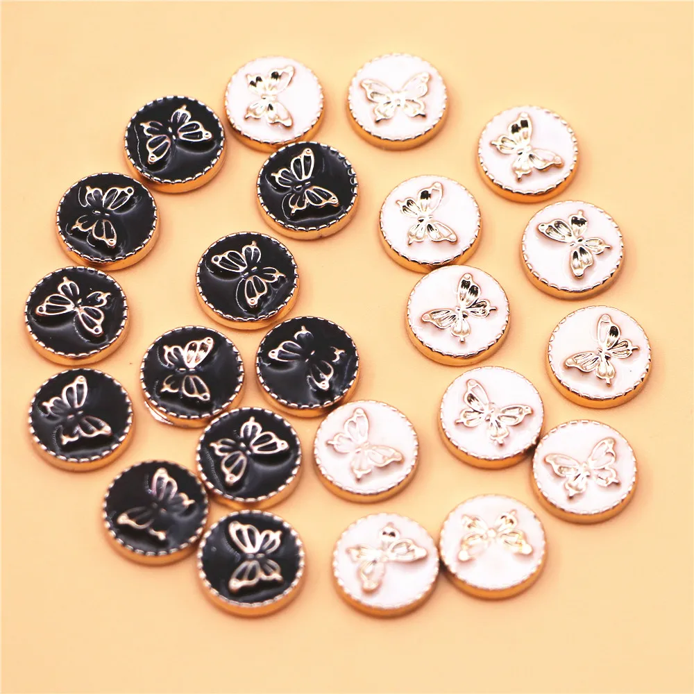 50PCS 11.5mm Black/White Enamel Butterfly Golden Plastic Flatback Button DIY Decoration Jewelry/Craft Scrapbook Accessories
