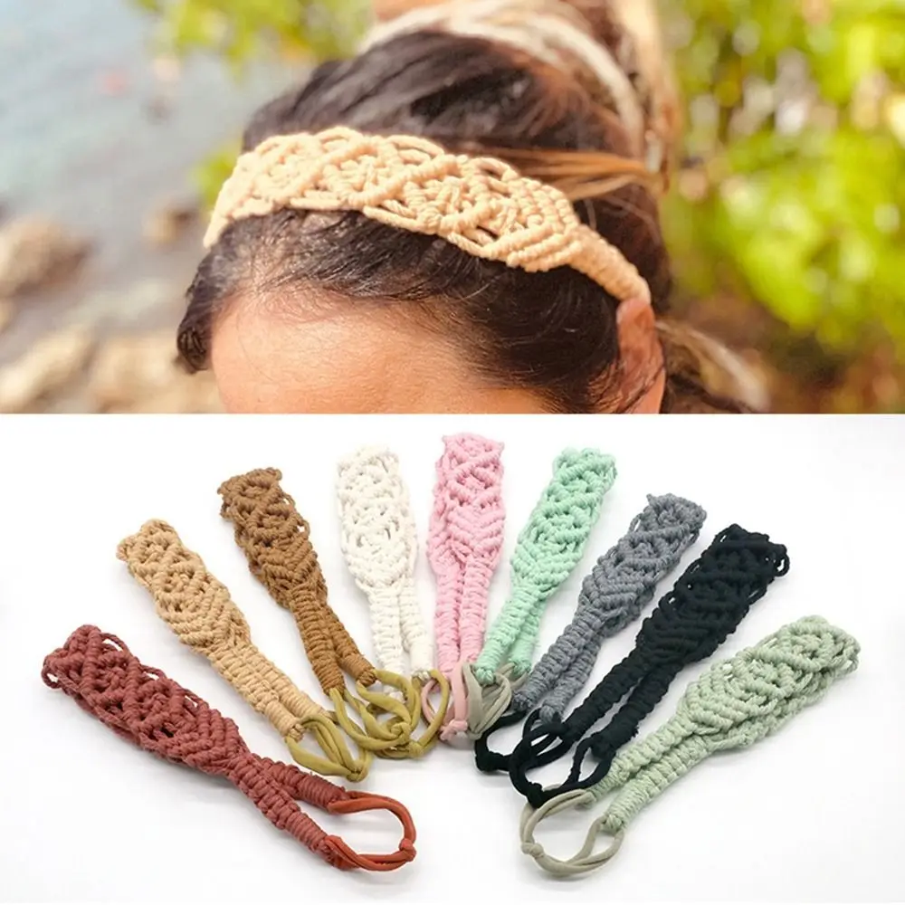 Braided Rope Headwrap Turban Small Daisy Elastic Hair Band Bohemian Headband Women Hair Scarf Crochet Bandana Macrame Hair Band