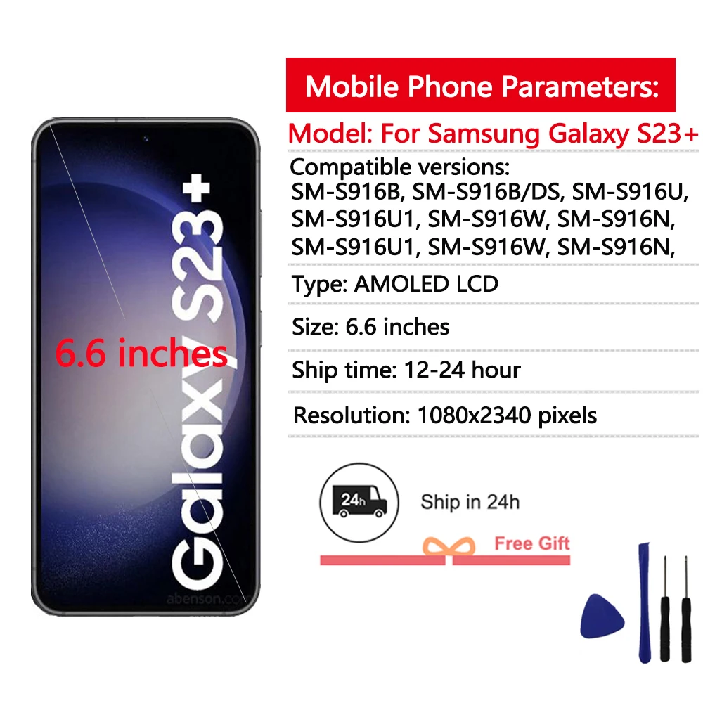 New OLED Display For Samsung Galaxy S23 Plus LCD Display Touch Screen Assembly For Samsung S23+ S916B S916U S916W S916N S16E LCD