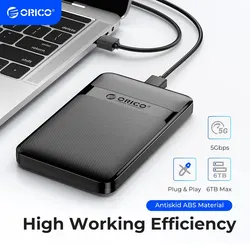 ORICO HDD Case 2.5 Inch SATA to USB3.0/Type-C HDD Enclosure 6Gbps Max USB-C External SATA HDD Enclosure Support Auto-Sleep