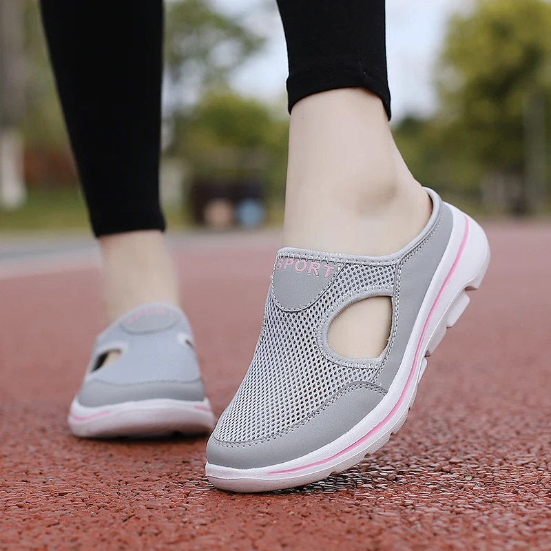 Zapatillas de playa de malla para mujer, Sandalias planas transpirables, informales, a la moda, de verano, 2023