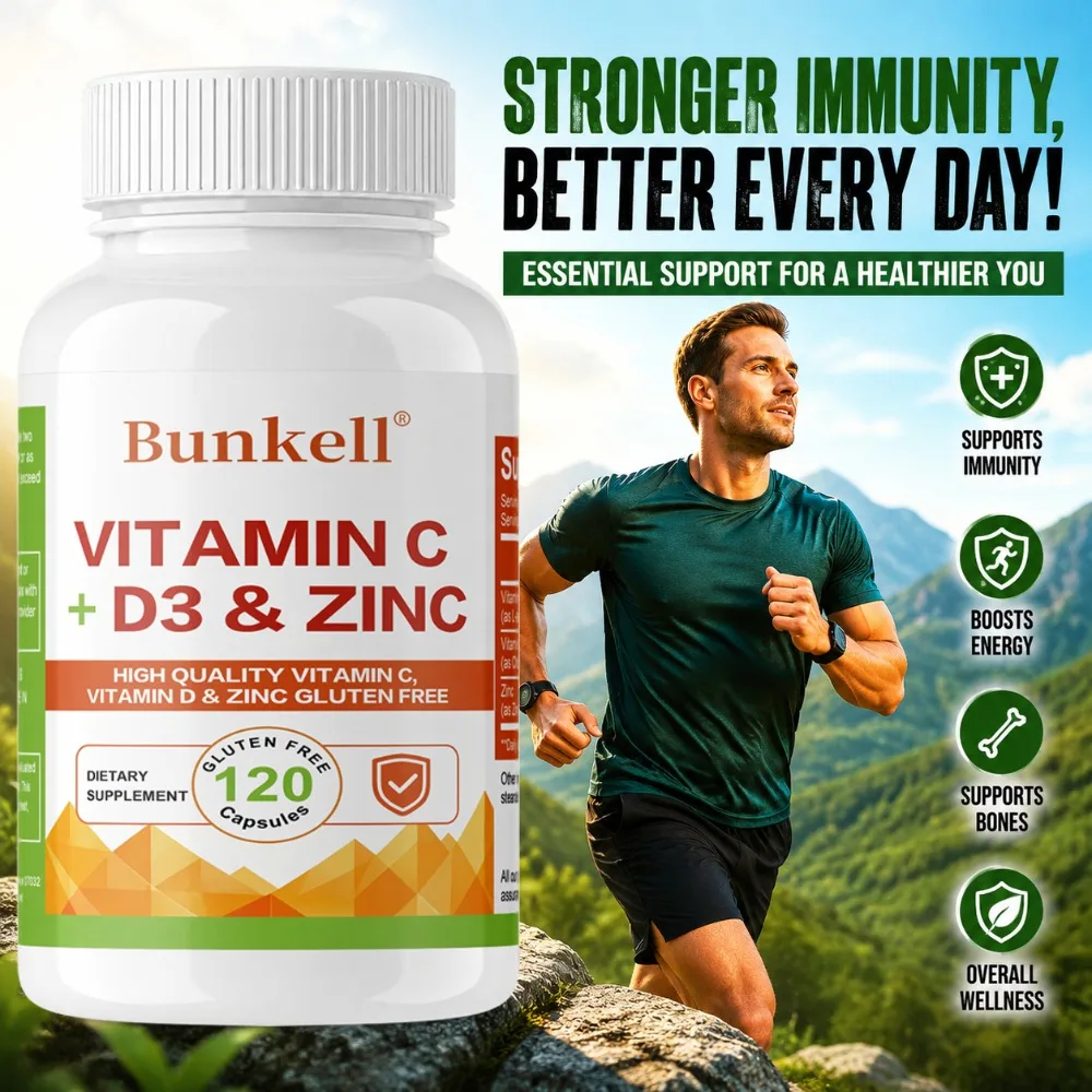 Zinc & Vitamin C, D3 Complex Supplement, Support Bones, Teeth, Joint and Heart Health, Boosts Immune & Energy, Easy To Swallow