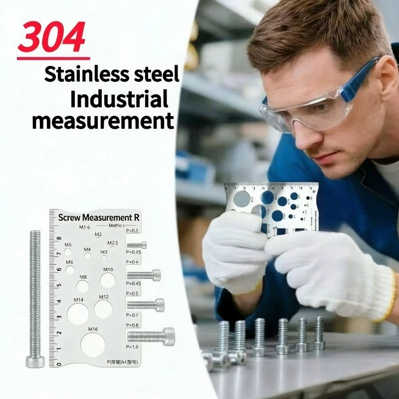 Multifunctional Metric Thread Pitch Gauge Bolt Nut Ruler Angle Model Thread Cutting Gauge Stainless Steel Measuring Tool