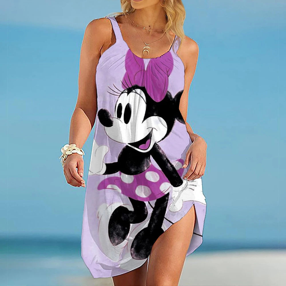 Minnie Mouse Eleganckie Sukienki Dla Kobiet Kobieta 2025 Disney Sukienka Plażowa Mickey Sukienka Moda Top Print Casual Loose Oversized Dyr