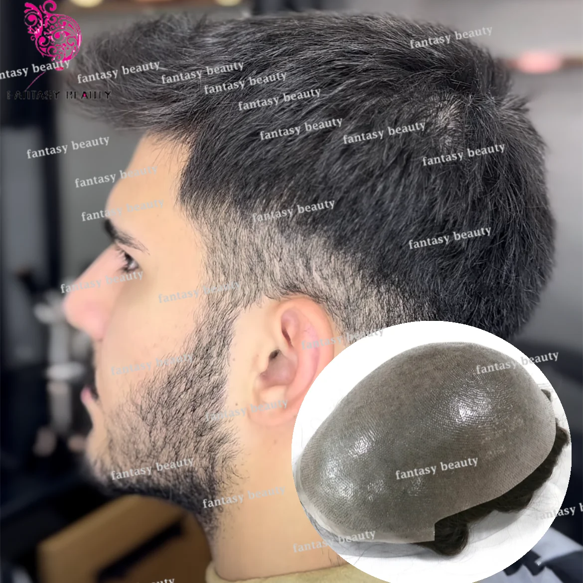 Super Durable Natural Hairline Men Toupee Black 0.06mm Hair piece Full PU Silicone Replacement unit Capillary prosthesis Men wig