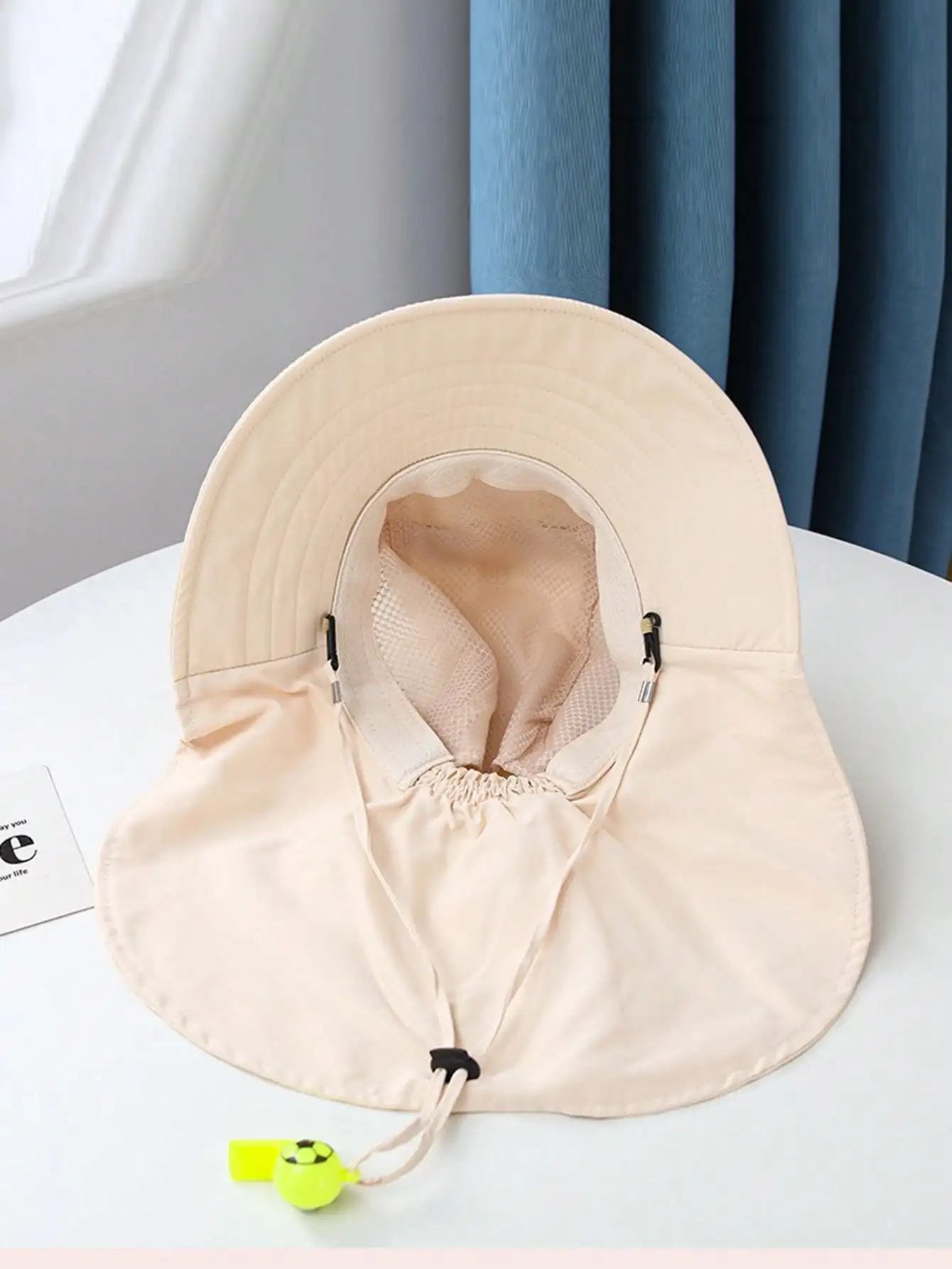 1pcs Kids Cartoon Bear Bucket Hat with Sun Protection Cape, Adjustable Strap & Random Whistle, Beige Outdoor Hat for 4-10Y Boys view 6
