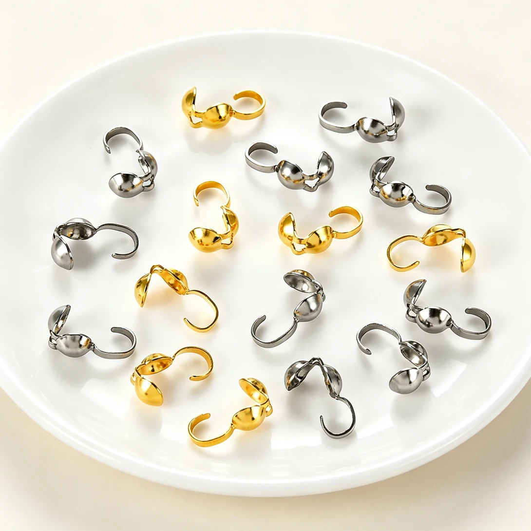 50Pcs Single Loop Bead End Clamp Stainless Steel Clam Shell Bead Tip Connector For Bracelet Necklace DIY Jewelry Making Supplies