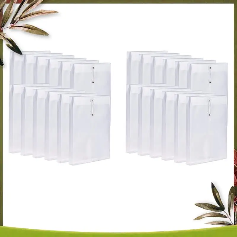 New-24 Pack Clear Plastic Envelopes Poly Envelopes Expandable Files Document Folders With Button & String Tie Closure A4