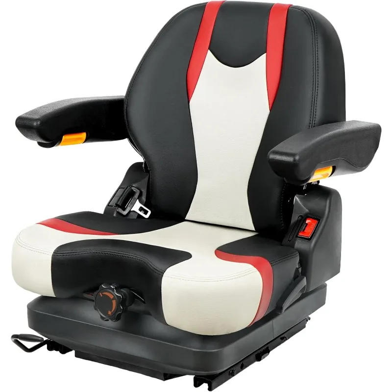 Asiento de suspensión para tractor, cortacésped bajo con respaldo alto, respaldo ajustable y rieles deslizantes, amortiguador de reposabrazos resistente