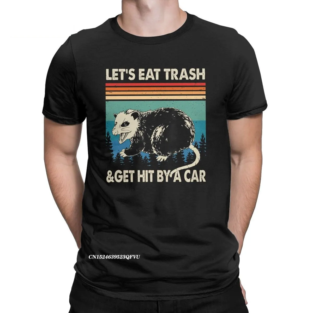 Raccoon Let's Eat Trash & Get Hit By A Car T-Shirt Men Novelty Cotton T Shirts EMO Graphic Oversized T Shirt Summer Tops