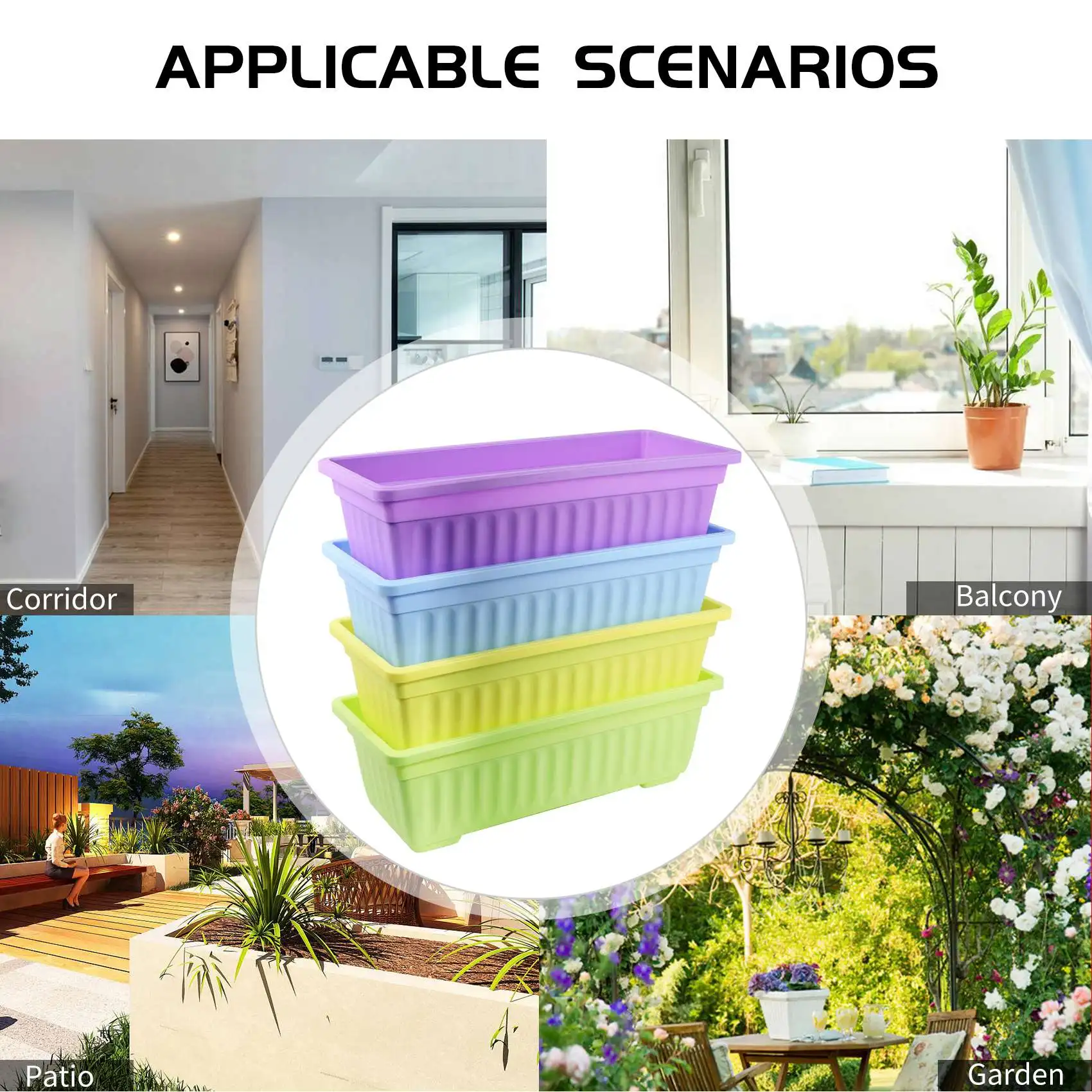 

Набор из 4 пластиковых кашпо Y74A-4 для цветов и овощей, 17 дюймов, для подоконников, патио, сада, домашнего декора, веранды