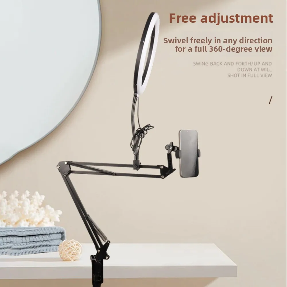 With Fill Light Telescopic Phone Stand Stable Portable Mobile Phone Holder Adjustable Height Universal Clamp Type Phone Holder