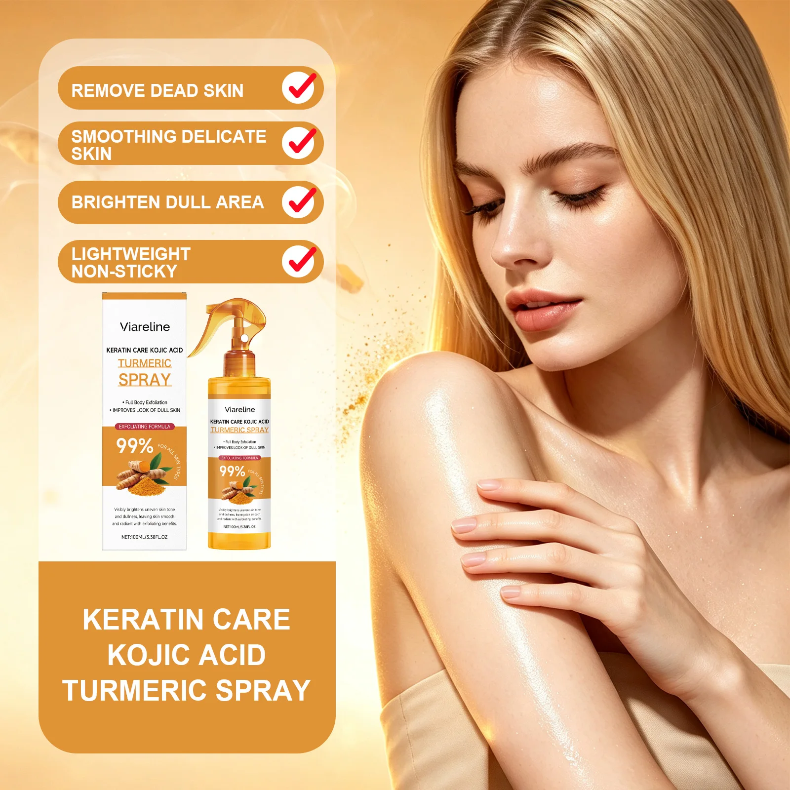 Turmeric Kojic Acid Exfoliating Body Mist 100ml Smooth Refine Texture Even Skin Tone Exfoliate Dead Skin Cells Brightening Spray