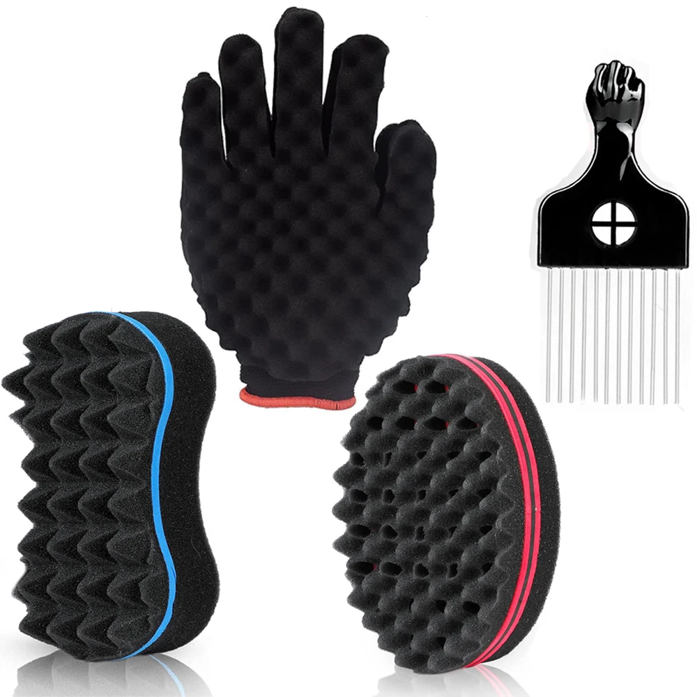 

3 шт./компл. набор губок для волос Magic Twist, губка с большими отверстиями для волос, губка для завивки волос, перчатки для мужчин и женщин, кудри с металлическими афро