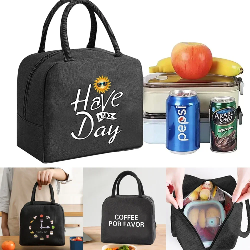 Lunch Bag Handbag Women Insulated Canvas Cooler Lunch Bags Picnic Storage Portable Packet Kids Thermal Lunch Box Food Print