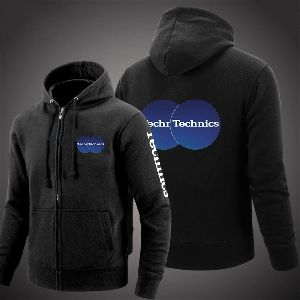 2025 Spring And Autumn Men's Technics DJ Logo Print Solid Color Simplicity Fashion Long Sleeve Slim Fit Windproof Zipper Hoodies