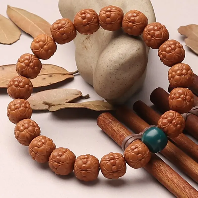 Natural Monkey Walnut Hand Carved TwinCrafts Single Circle PrayerBeads Bodhi Women's Bracelet