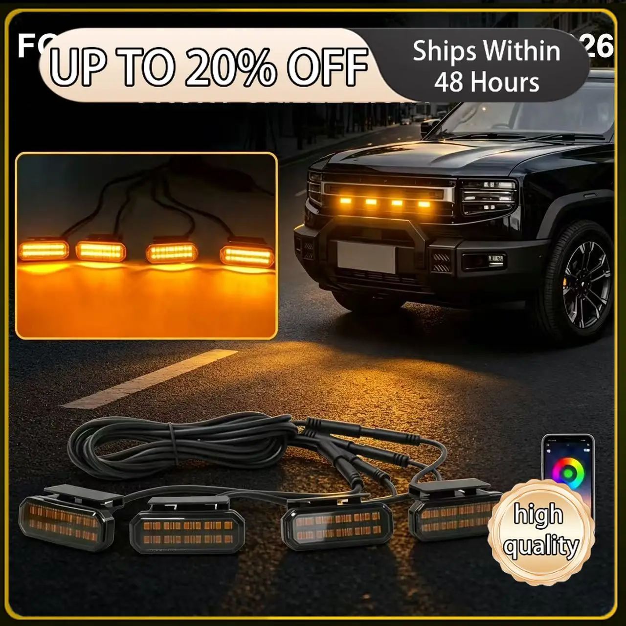 FOR JETOUR FREEDOM T1 2025-2026 18 LED Front Grille Light Car Daytime Runx1ning Light Wheel Eyebrow Lamp For Pickup Offroad 12V