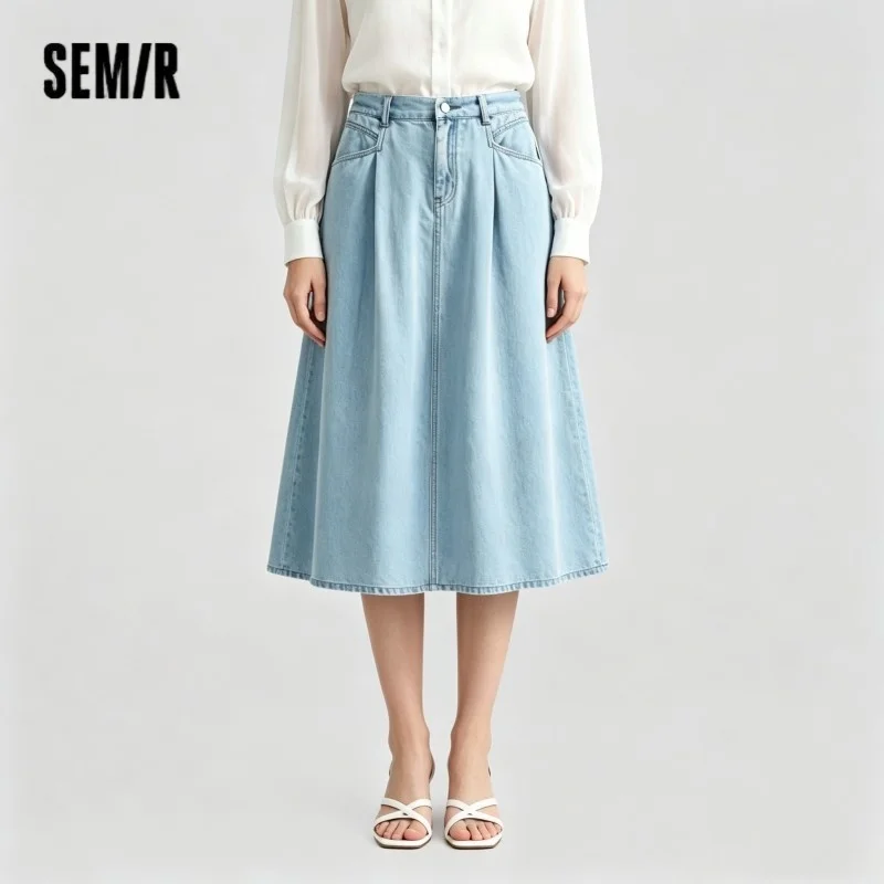 Semir Womens Skirt 2026 Cool Feeling A Line Pleated Denim Slim Fit Casual Versatile Soft
