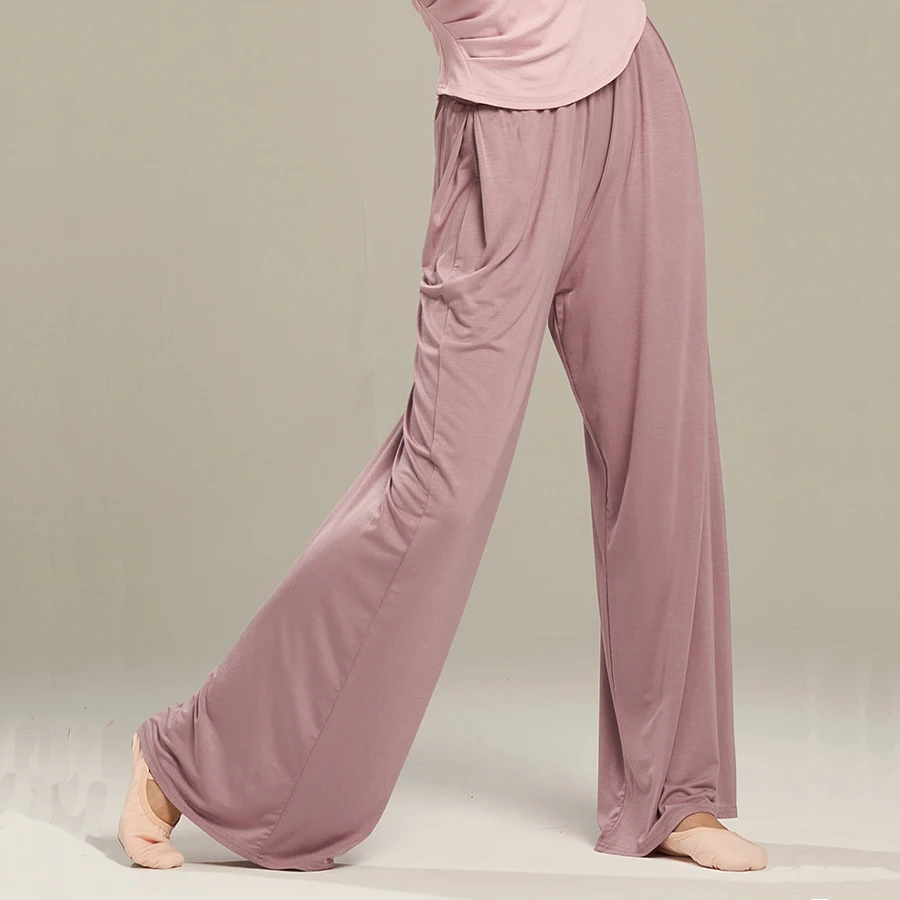 Pantalones de danza moderna de Modal para mujer, pantalones de entrenamiento de Ballet elásticos de pierna ancha holgados, cintura alta, danza clásica, 12 colores