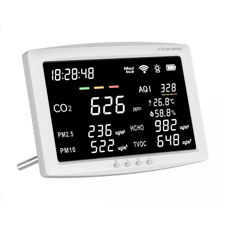 WiFi RS485/Modbus Big LED Display Wall-Mounted CO2 Meter & PM2.5/TVOC Detector with NDIR Technology Indoor Air Quality Monitor