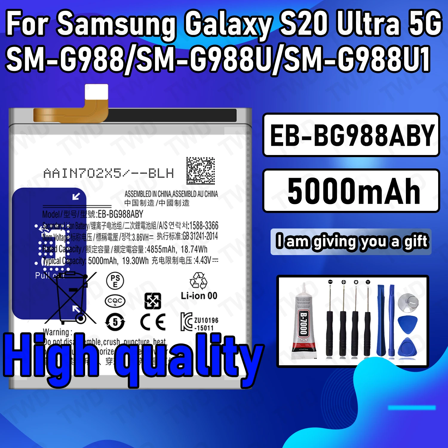 

EB-BG988ABY Large capacity Battery For Samsung Galaxy S20 Ultra 5G/SM-G988/SM-G988U Batteries New High Quanlity+Free Tools