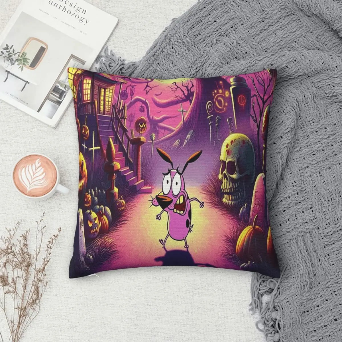 Courages le dessin animé Cowardlys chien taie d'oreiller carrée housse de coussin taie d'oreiller jeter taie d'oreiller pour la maison chambre voiture