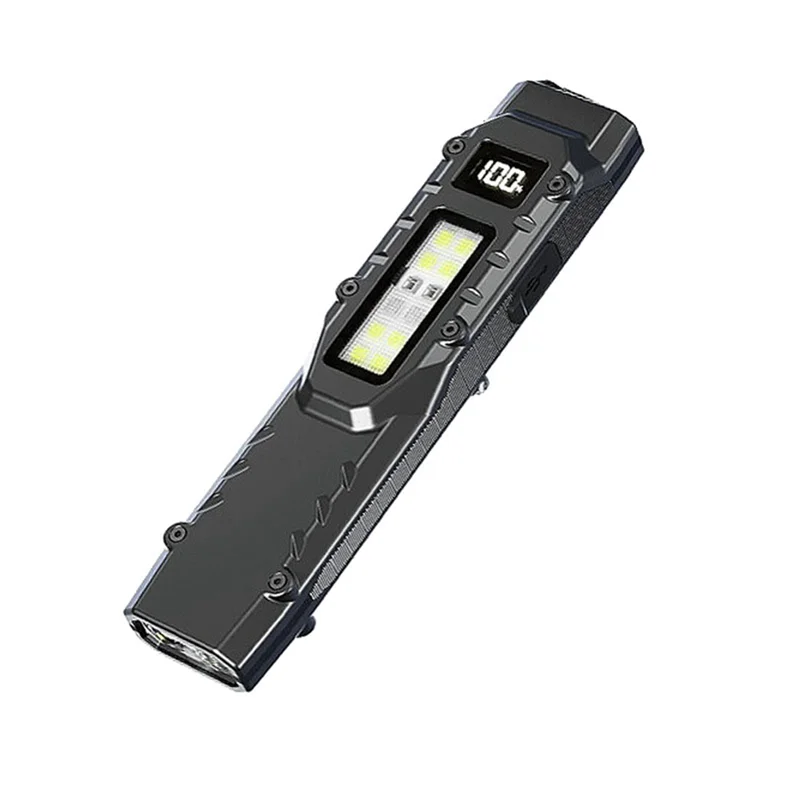 THIVN-LED Small Flashlight With Digital Display Rechargeable Flat Flashlights Dual-Switches Pocket Flashlight For Home,Camping