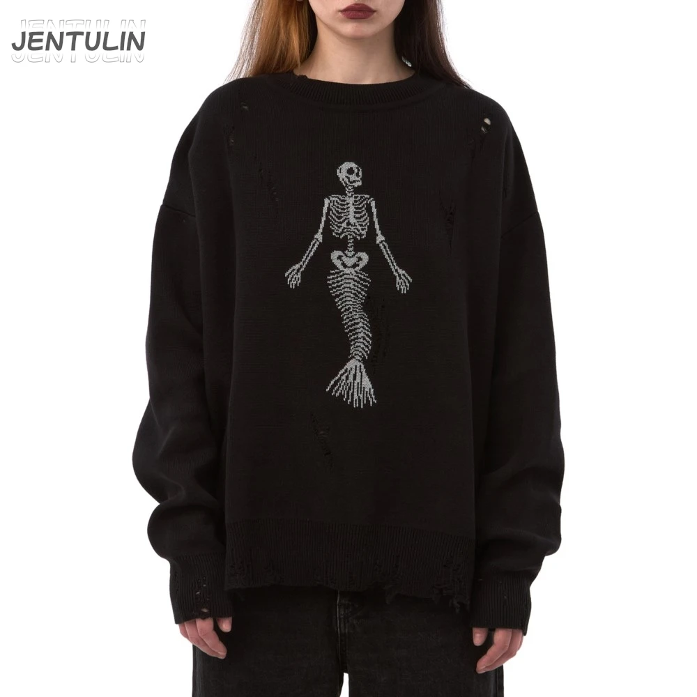 

Vintage Women Hole Sweater Marry Me Graphic Winter Pullover Knit Tops Hip Hop Fashion Harajuku Jumper Y2k Streetwear Men Clothes