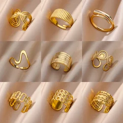 Anillos de acero inoxidable para hombres y mujeres, anillo geométrico gótico abierto, joyería de fiesta de boda de compromiso, moda masculina, Color dorado