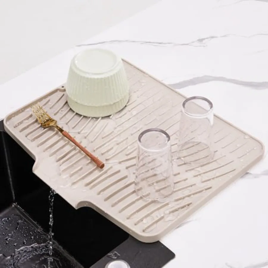 

Silicone Dish Drying Mat for Kitchen Counter, Non-Slip Dish Drying Pad with Drain Lip, Heat Resistant Sink drying Mat for Dishe
