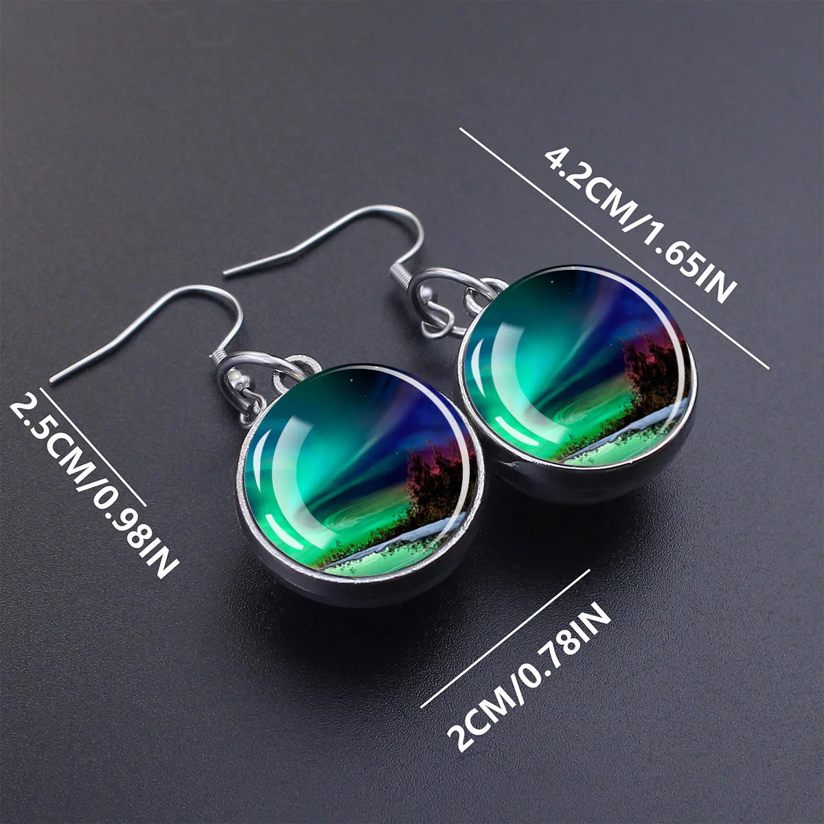 1pair Arctic Landscape Theme Aurora Pattern Glass Ball Pendant Earrings Exquisite Glass Pendant Earrings Gift Jewelry Charm