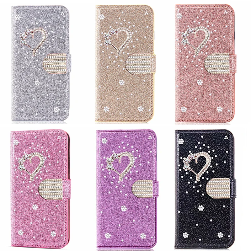 Glowing Glitter Leather Flip Phone Case Pink iPhone 17 ProMax Air 16 E 15 Pro 14 Plus 13 12 Mini X XR XS 11 Max 7 8 Luxury Cover