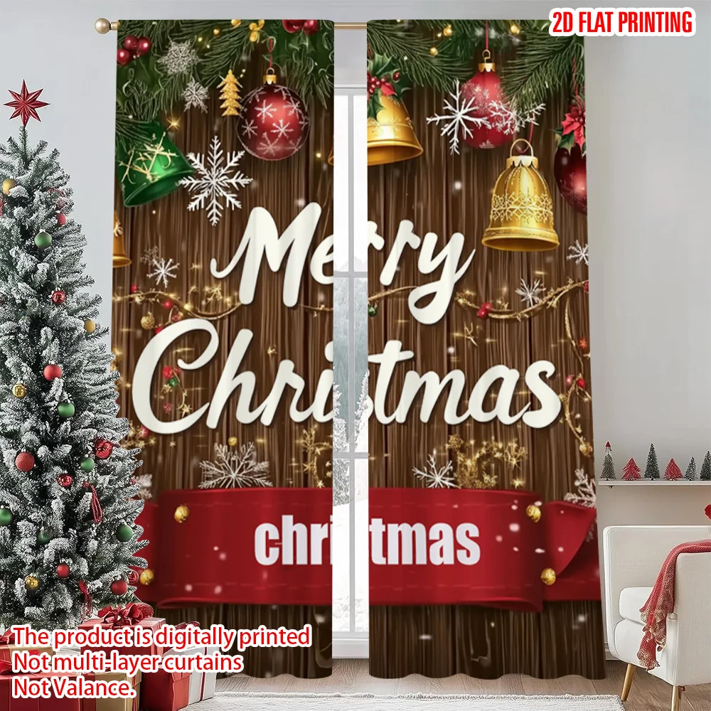 

2pcs 2D flat printing Merry Christmas Popular Curtains merry christmas 02 Versatile 100% Polyester Without Electricity Versatile