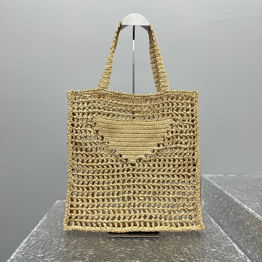 Summer Raffia Hand Woven Beach Bag Handbag Tote Bag Large Capacity Luxurious Design Casual Portable Single Shoulder Bag