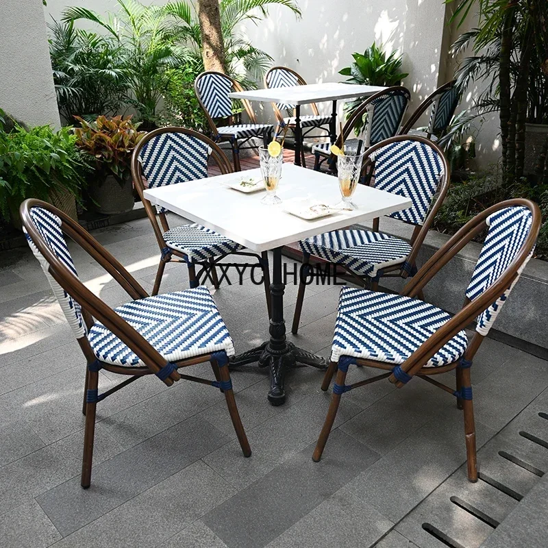 French Homestay Small Apartment Garden Furniture Sets Retro Outdoor Balcony Rattan Chair Restaurant Hotel Leisure Table Chairs