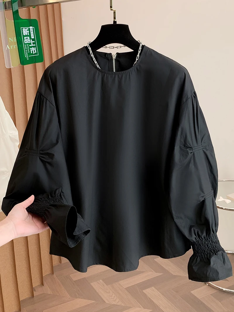 

Женская блузка с длинным рукавом из шифона, повседневная, весна-осень, модная, свободного кроя, однотонная, с круглым вырезом, для офиса