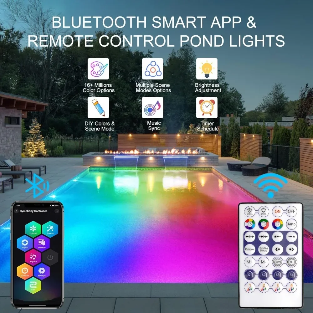 

RGB Underwater Pond Lights, Super Bright LED Submersible Fountain Lights Colored Landscape Spotlights, Bluetooth APP Control IP6